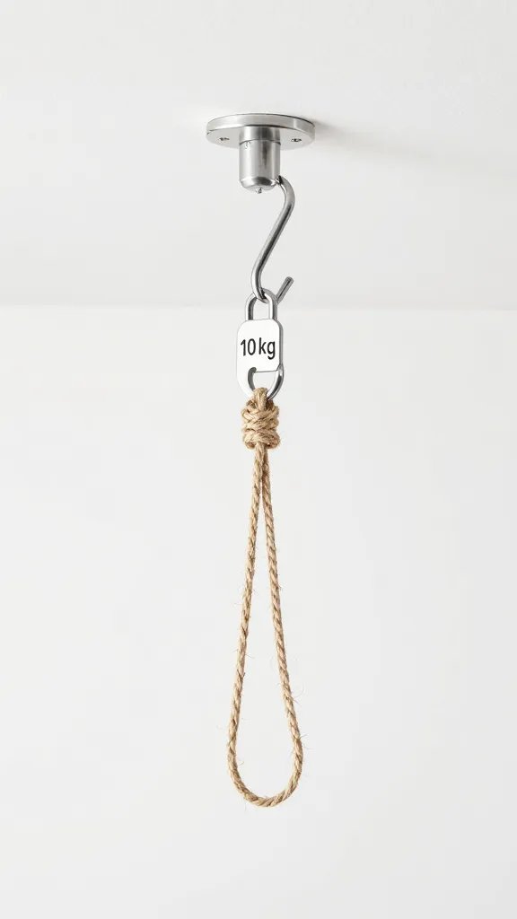 ceiling hook rated 10 kg with attached jute twine