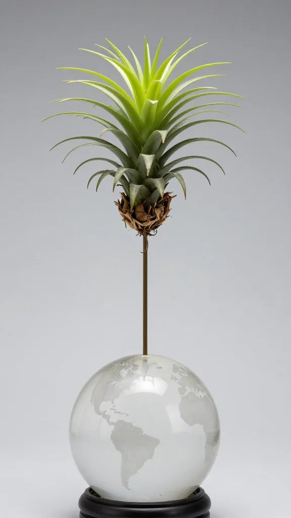 single Tillandsia mounted high inside globe