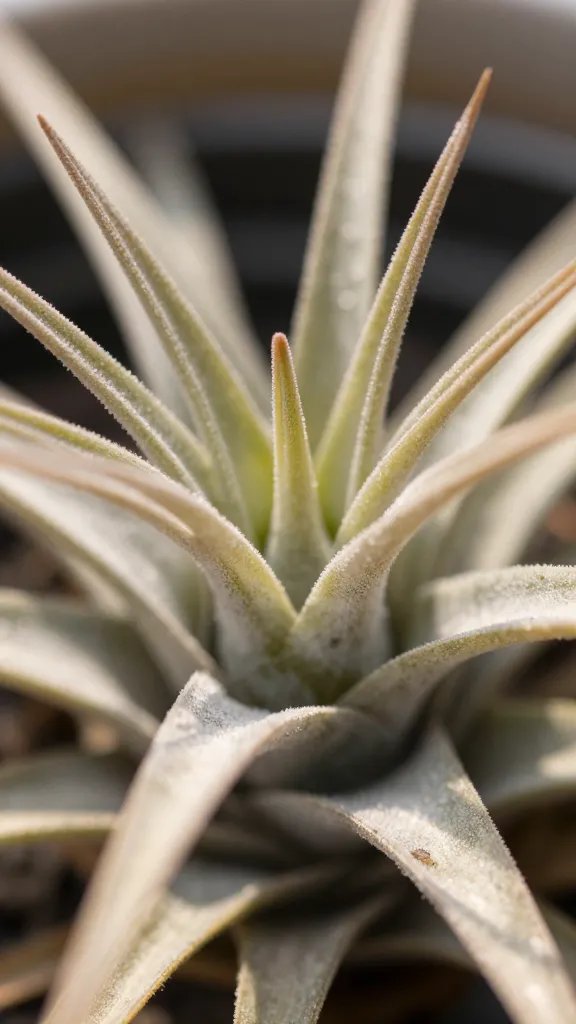 crispy brown air plant tips before rehab closeup
