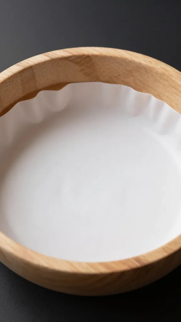 Single fitted plastic liner inside wooden bowl