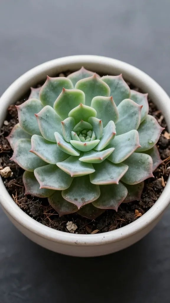 Single echeveria rosette planted in prepared bowl