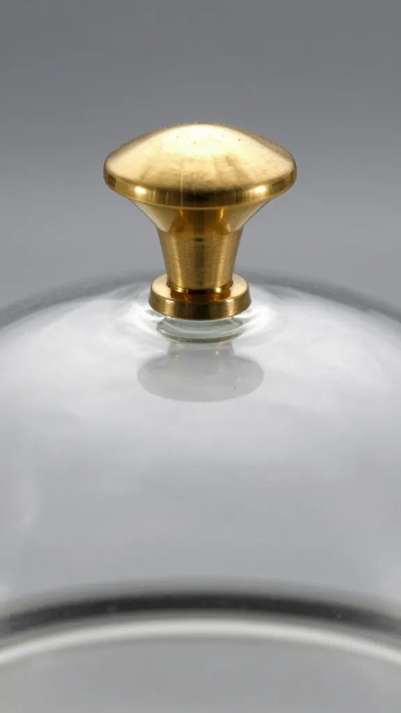 macro of vented cloche top with open brass knob