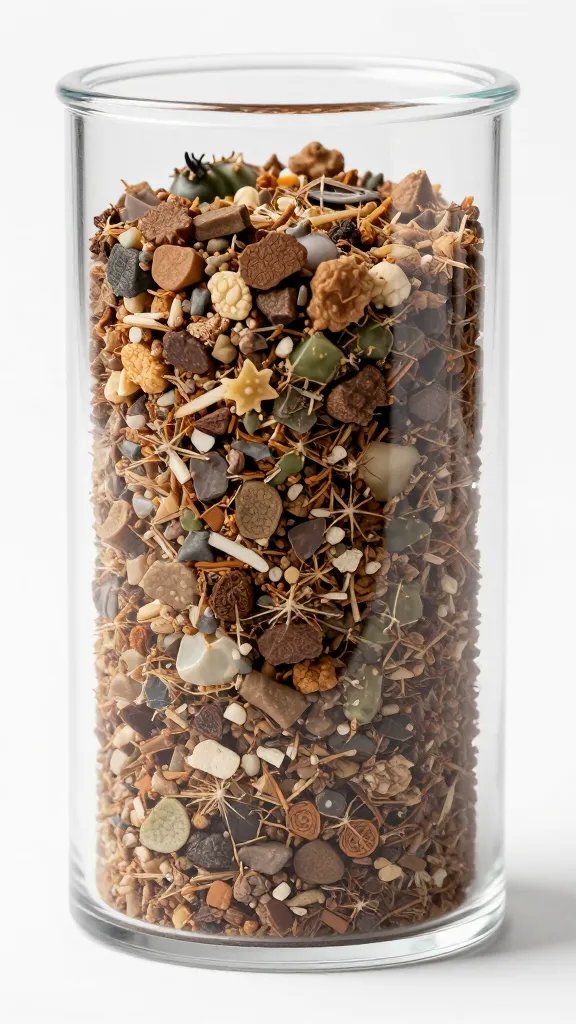 gritty cactus substrate cross-section in clear cylinder