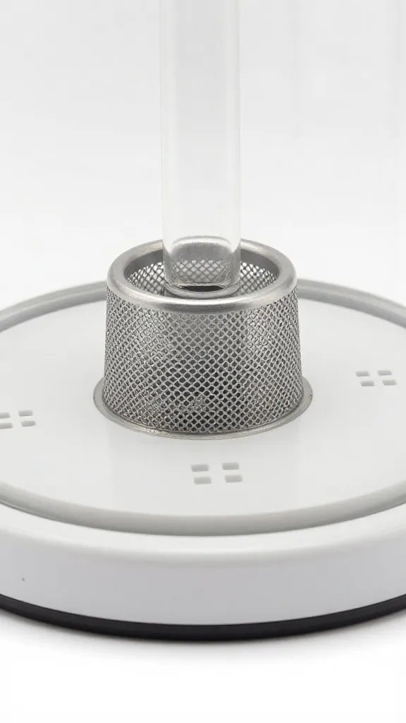 mesh airflow insert at cloche base, closeup