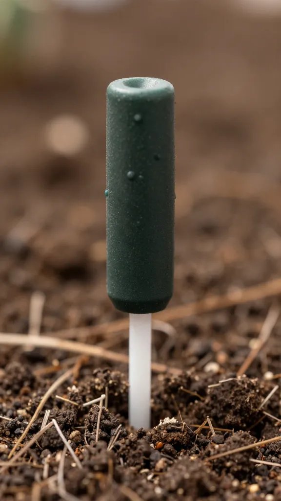 soil moisture meter tip in cactus substrate, closeup