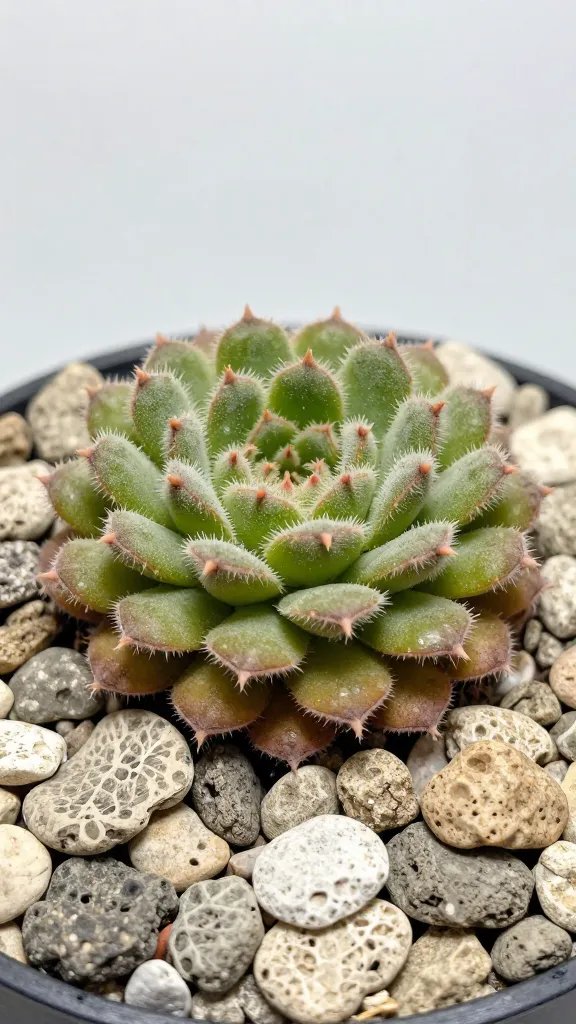 Mexican Pinguicula rosette on limestone chips, studio light