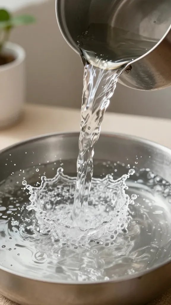distilled water pouring into tray beneath pot, splash freeze