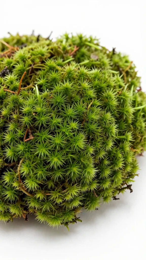 closeup of fresh long-fiber sphagnum moss clump on white