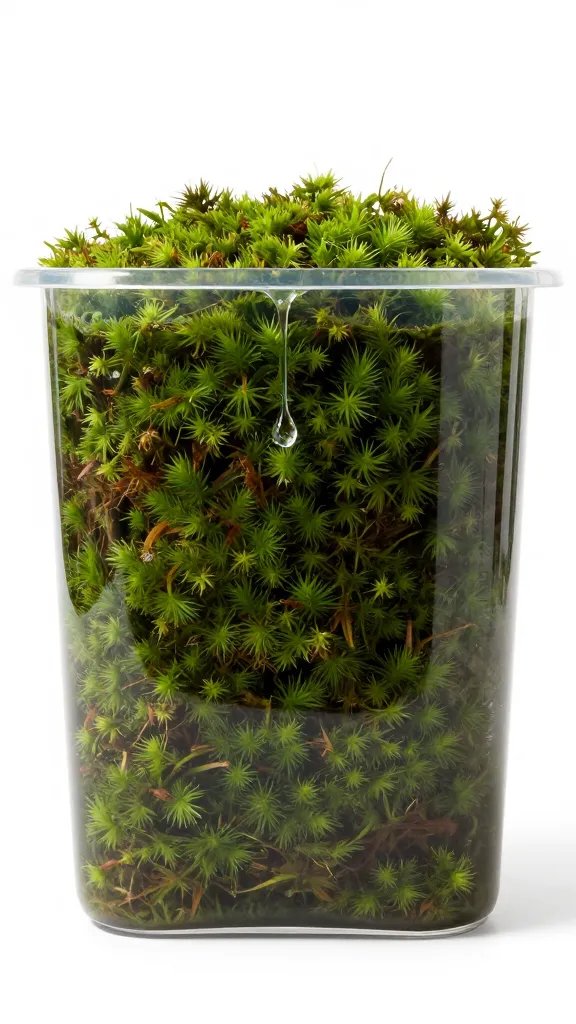 single peat moss plug saturated with water, drip visible