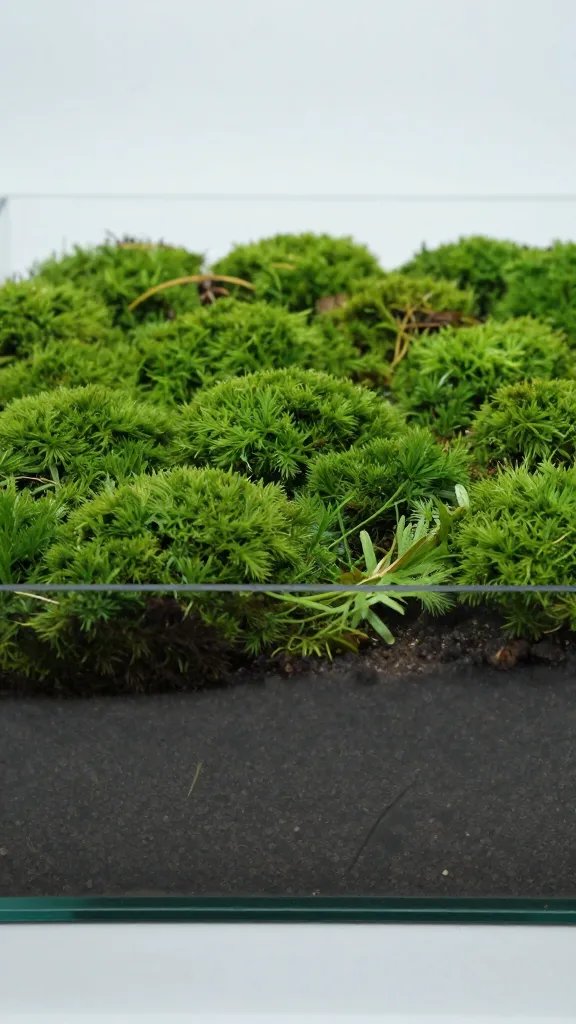single terrarium drainage layer topped with sphagnum, close crop