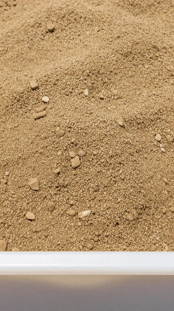 Dense sand layer in plastic planter, macro