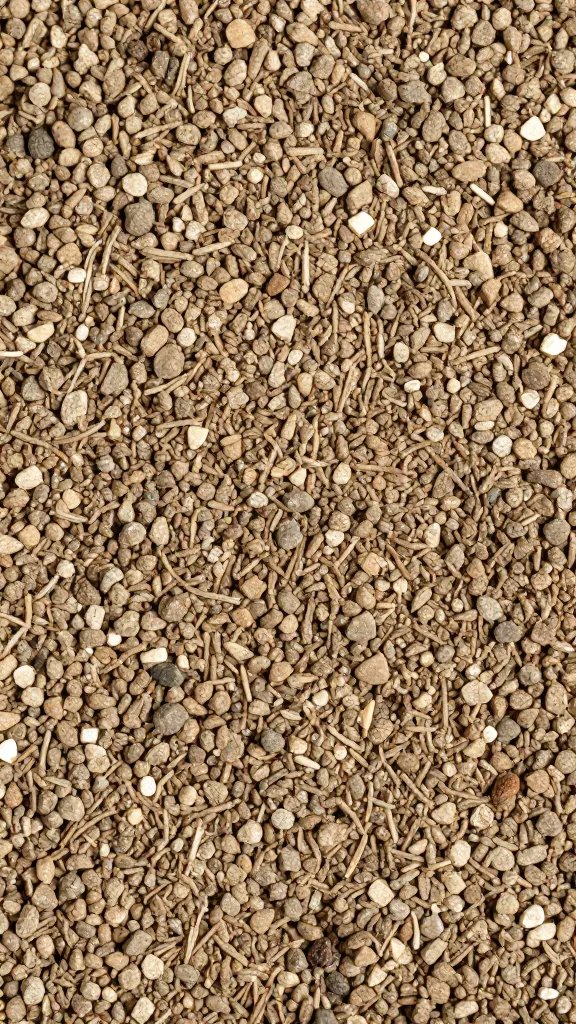 Thin gravel layer beneath potting mix, macro