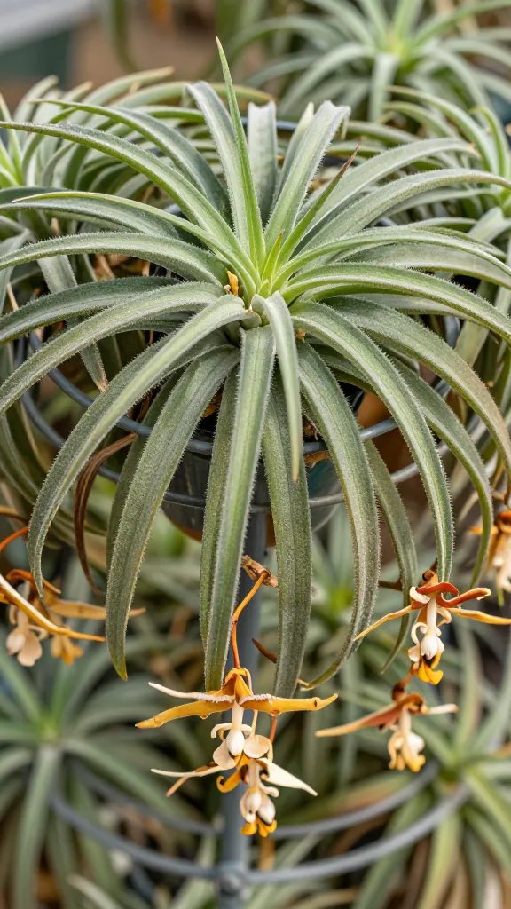 tillandsia ionantha drying on ventilated wire stand