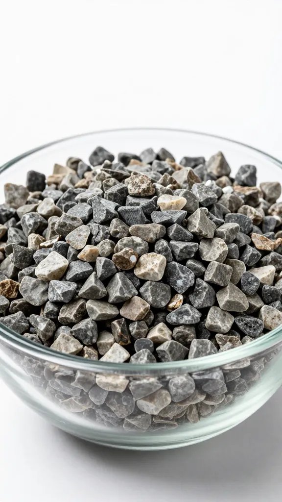 single drainage layer of coarse gravel in glass bowl