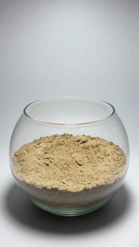 single open glass bowl terrarium showing dry, sandy topsoil