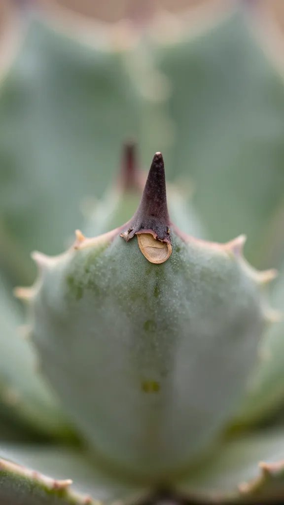 macro of dry, shriveled succulent leaf tip avoiding rot