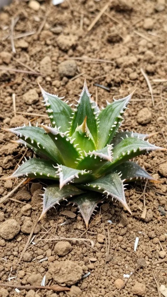 single healthy haworthia showing dry, gritty substrate
