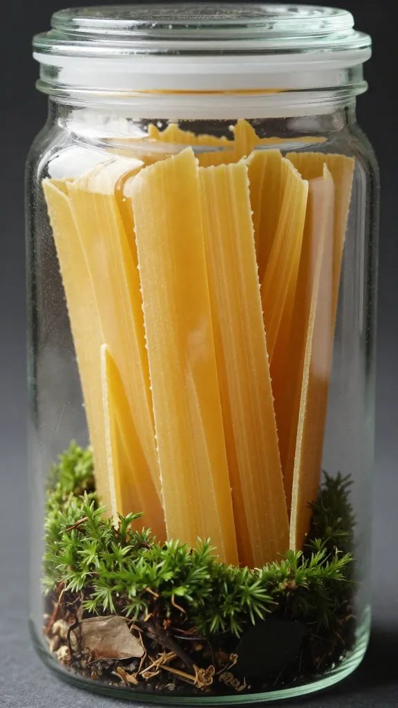 closeup sealed pasta jar terrarium with sheet moss