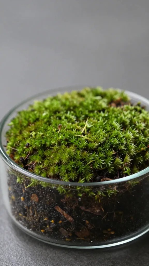 single moss cushion on moist substrate in jar