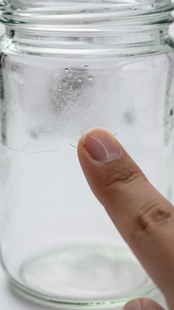 fingertip wiping small clear patch on fogged jar