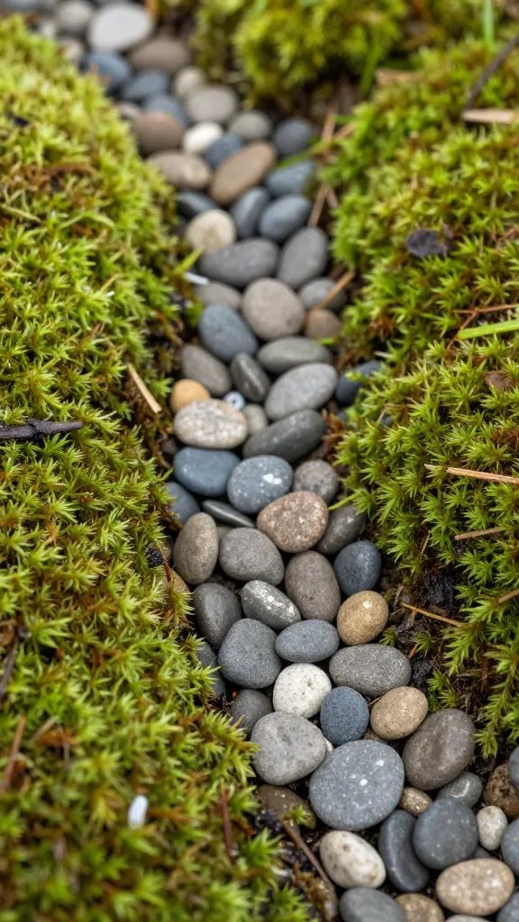 closeup drainage layer pebbles beneath moss