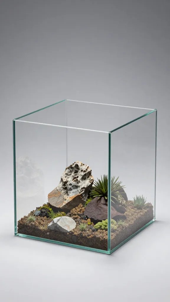 open-top cube terrarium with crisp, ventilated edges
