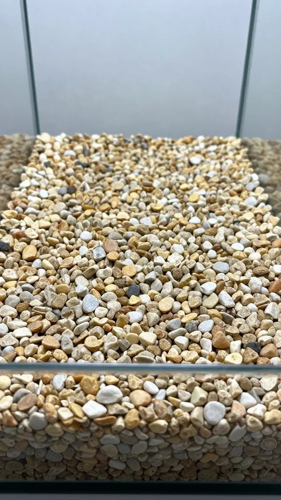 single layer of rinsed pea gravel in terrarium base