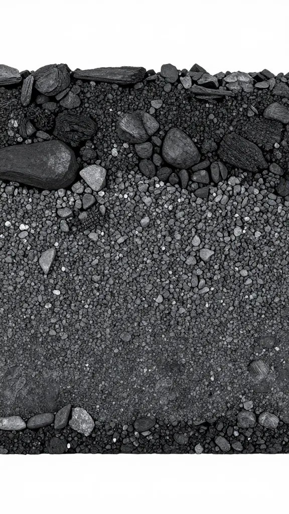 cross-section shot of charcoal layer above gravel