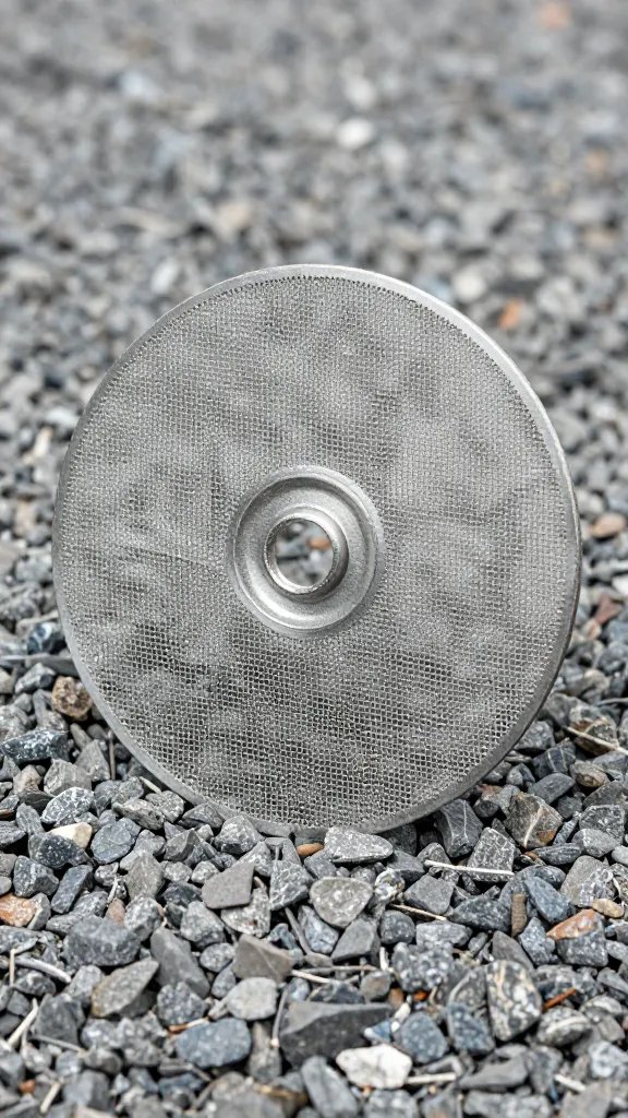 focused view of mesh separator disk on gravel