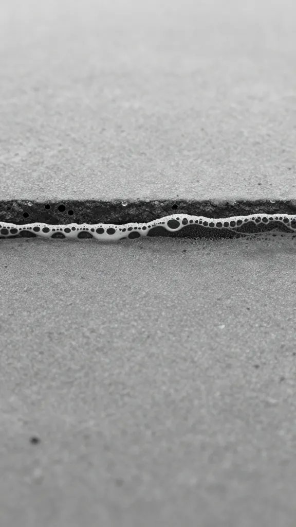 closeup of condensation line above drainage layer