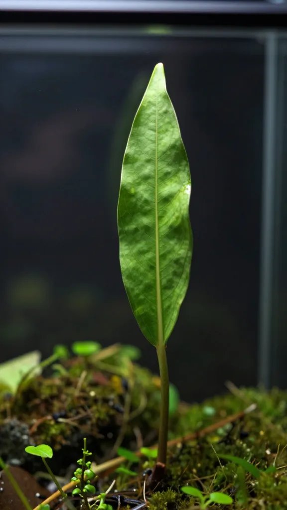 single decaying leaf tip inside terrarium