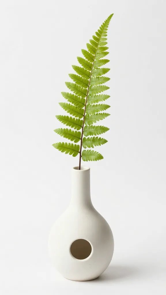 single air fern inside bulb vase with small opening
