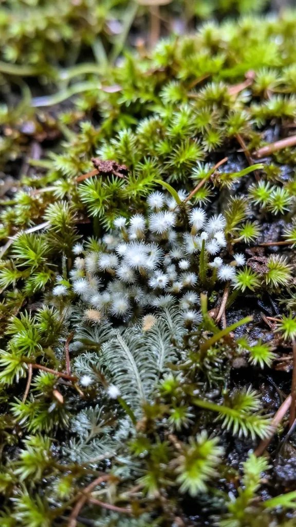 closeup of moldy terrarium moss with white fuzz