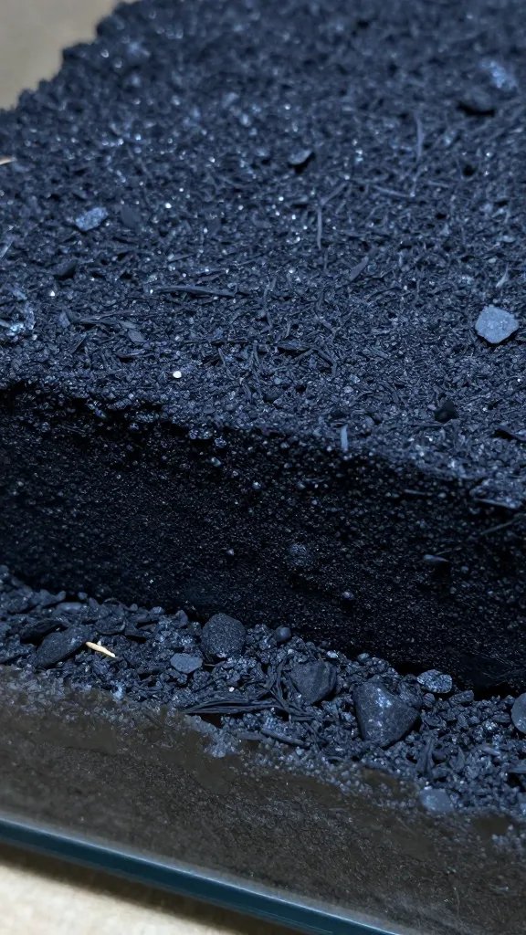 closeup of activated charcoal layer in terrarium base