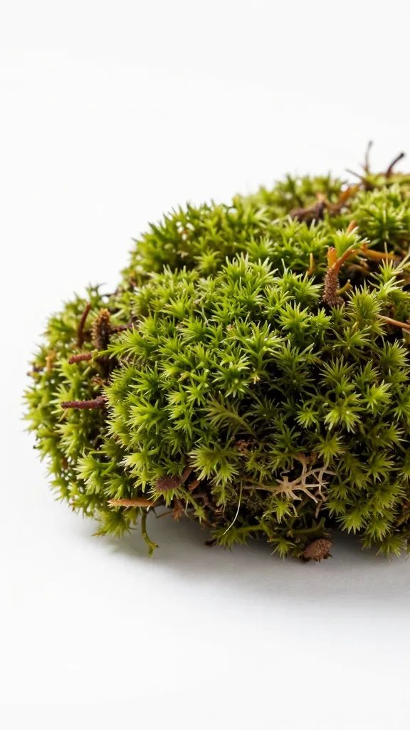 closeup of fresh sphagnum moss bundle on white background