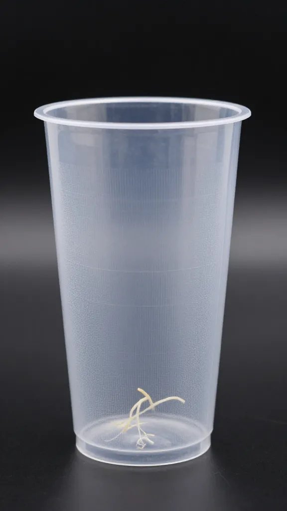 single plastic net cup with visible root tips