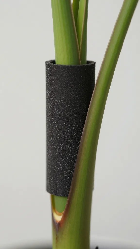 closeup of foam insert gripping plant stem