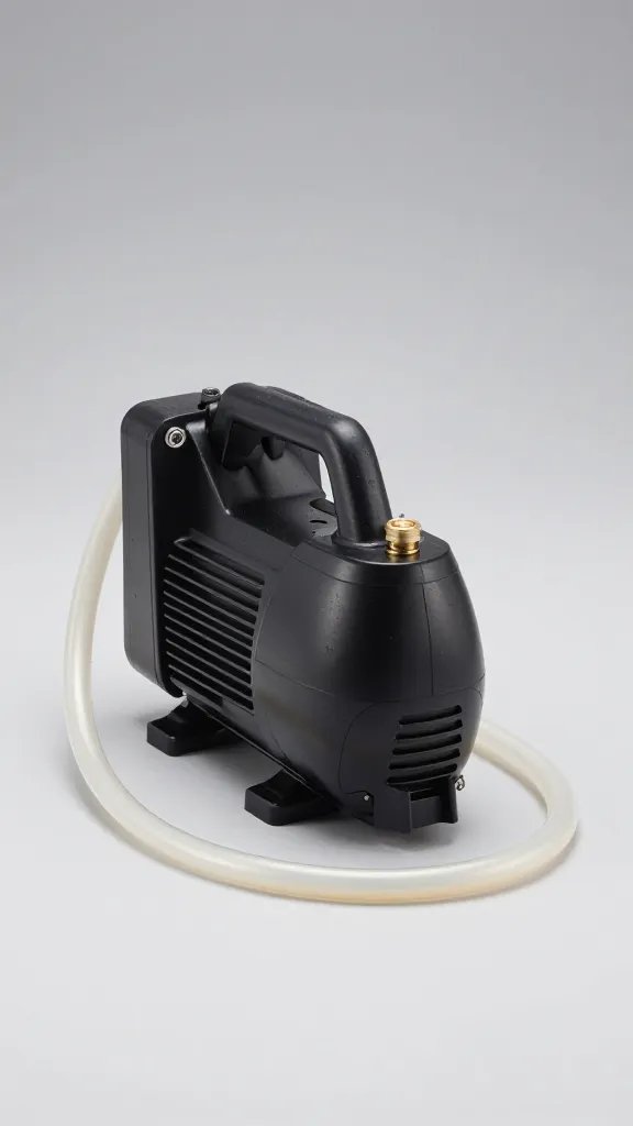 small pond pump with vinyl tubing, studio lit