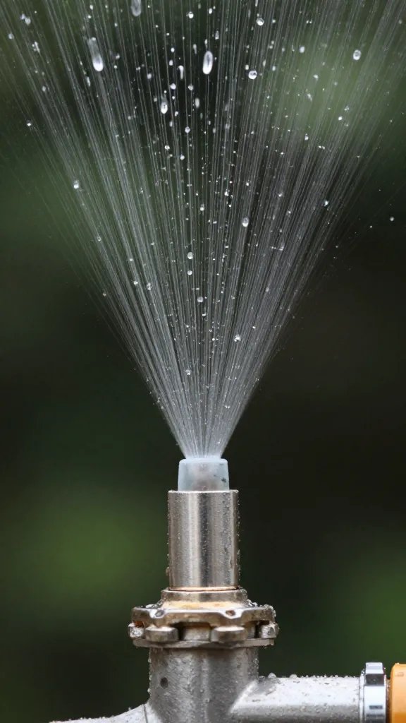 top manifold spray nozzle, water droplets mid-air