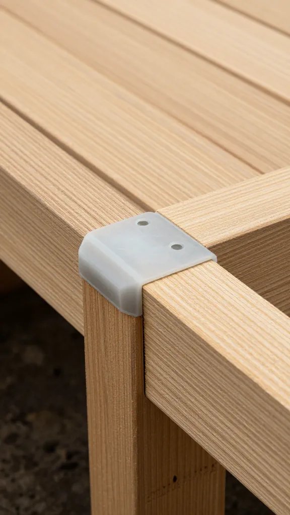 silicone-sealed miter joint on composite deck board frame