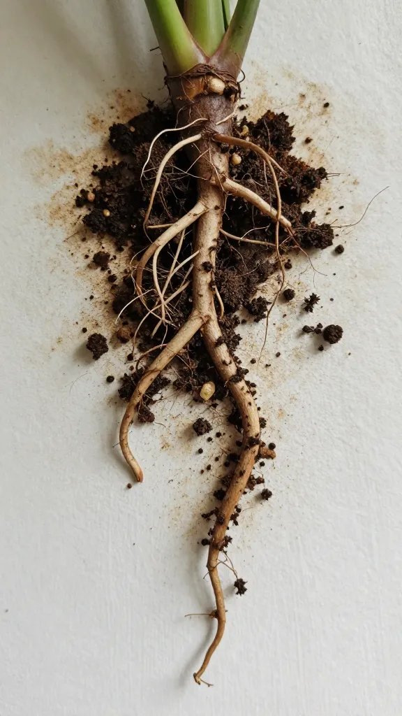 closeup of root rot on removed wall plant root
