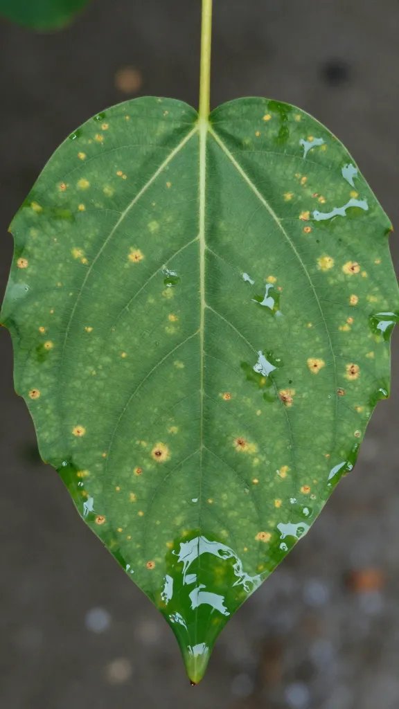 bottom pocket waterlogged leaf with edema spots, closeup