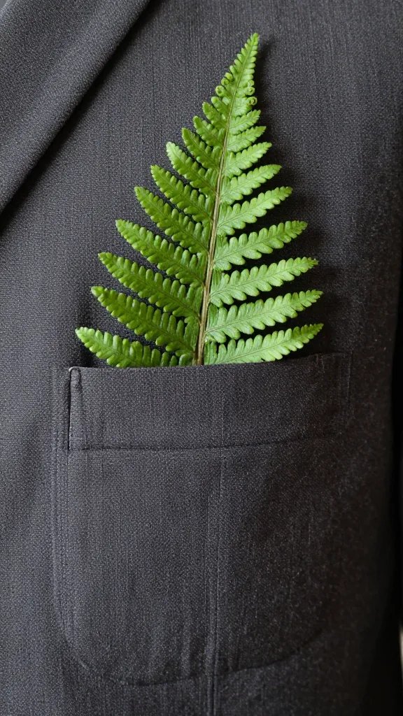 top pocket dry felt with curled fern frond, macro