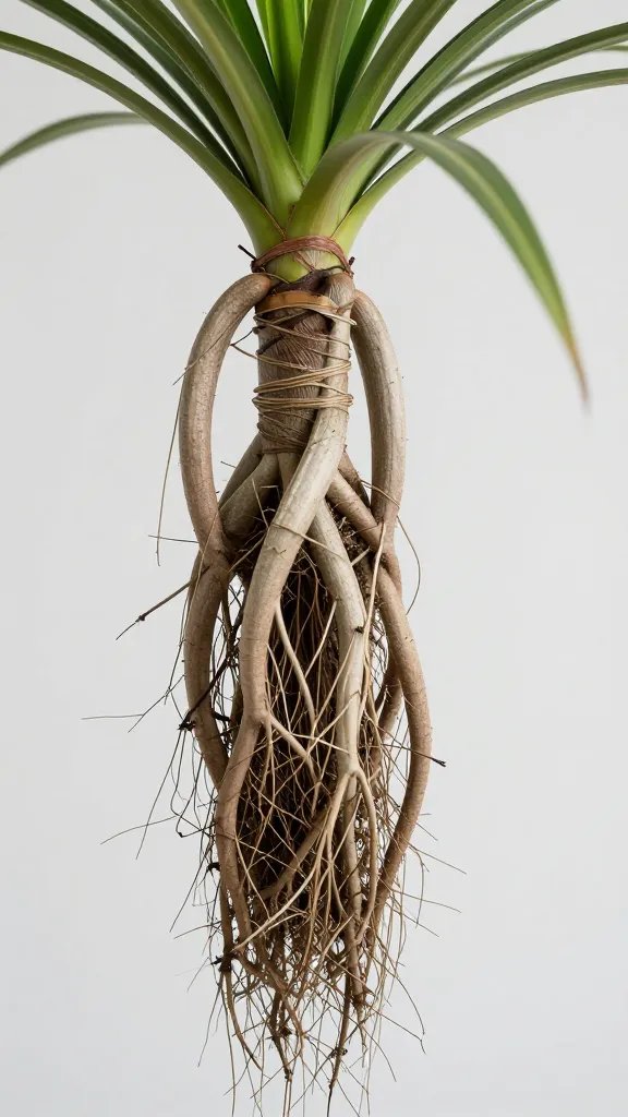 plant crown at pocket lip showing aerial roots, macro