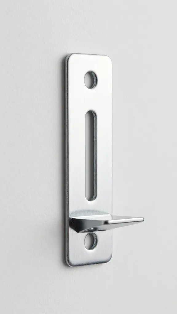 single French cleat bracket on drywall, stainless steel