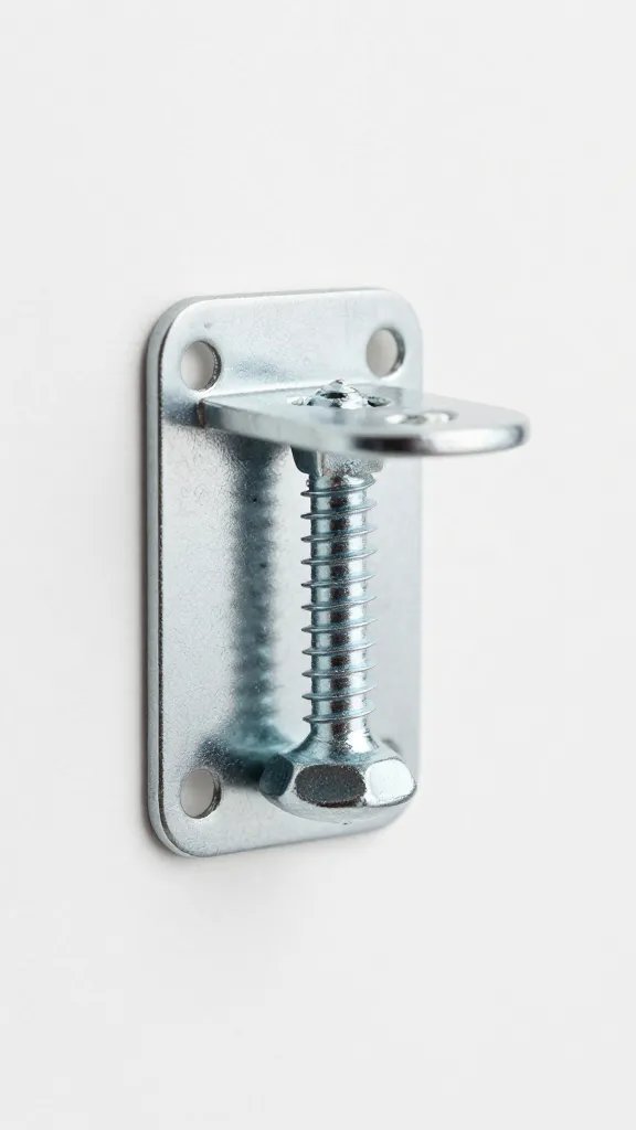 stainless wall anchor securing backboard, closeup screw head