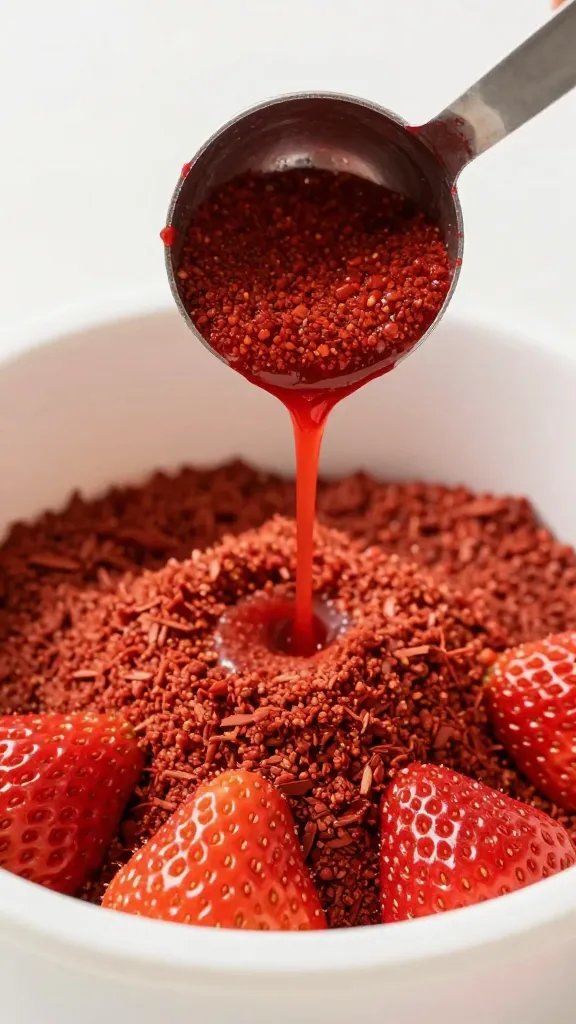Measuring scoop of strawberry fertilizer over potting mix