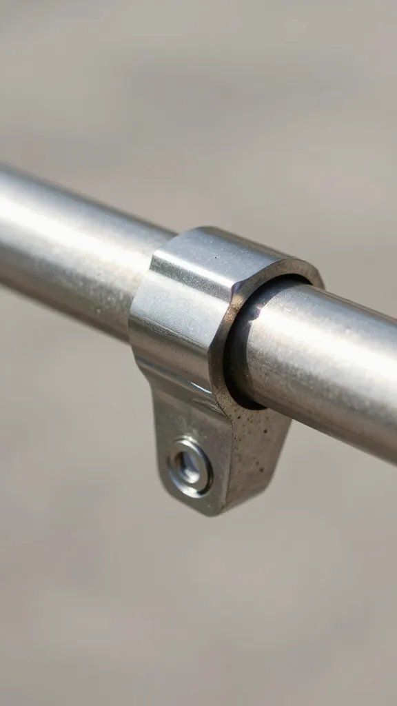 Single round-pipe railing clamp bracket, stainless, tight shot