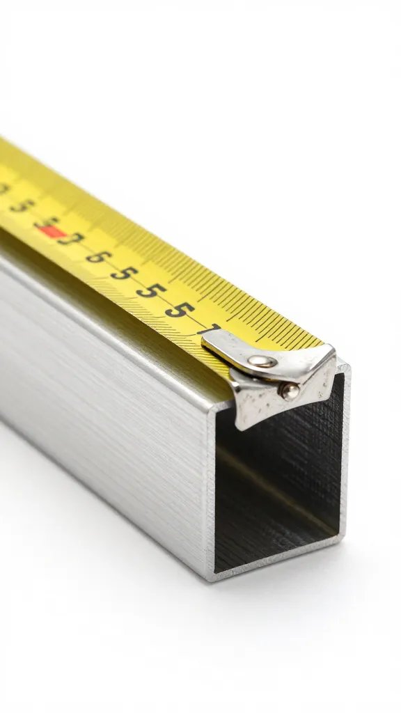 Tape measure reading top rail width on square tube