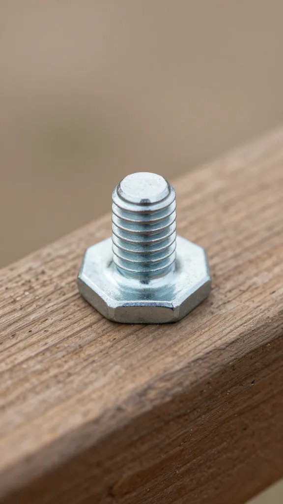 Zinc-plated coach bolt washer seated on timber rail